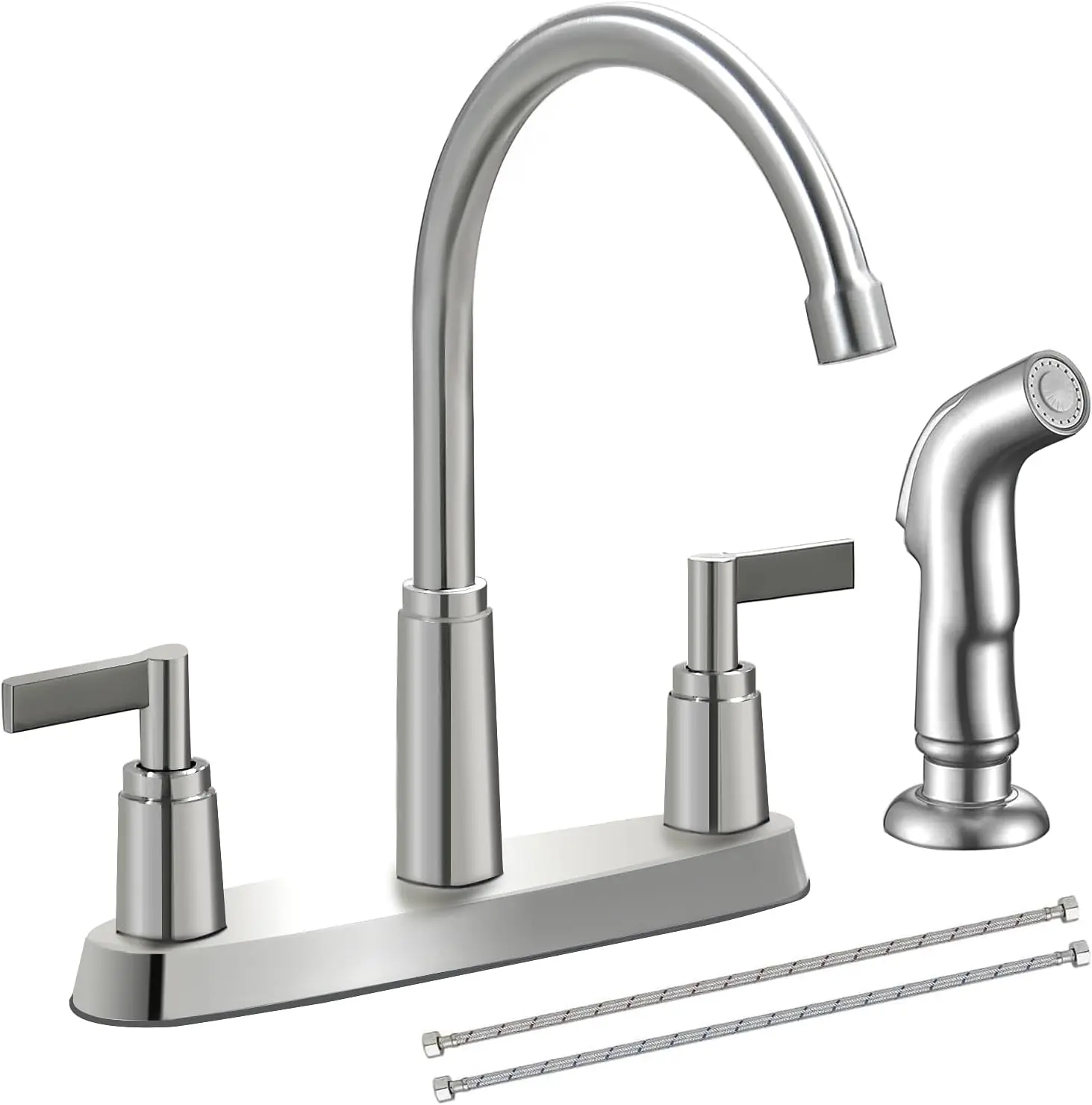 

Kitchen Faucet with Sprayer, Brushed Nickel, 3/4 Hole, Stainless Steel Sink Faucet KMF023L-1