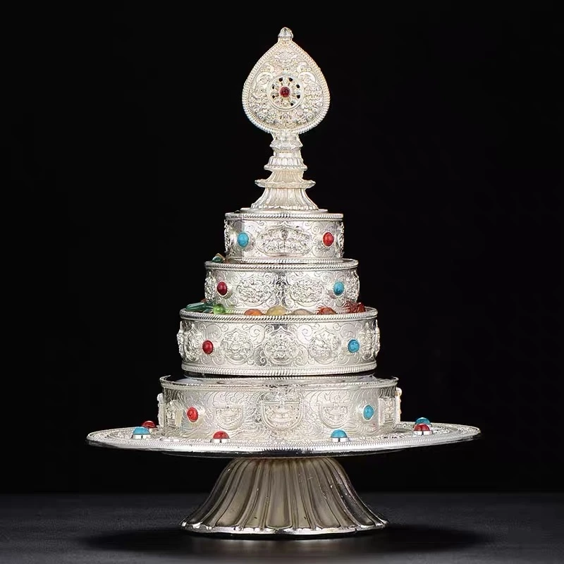 4 طبقات من المانزا البوذية، مصنوعات يدوية من سبيكة تانتريك، صينية بوذية تحية ميمونة، ديكور سطح المكتب مذابح التبتية، مجموعة واحدة #2