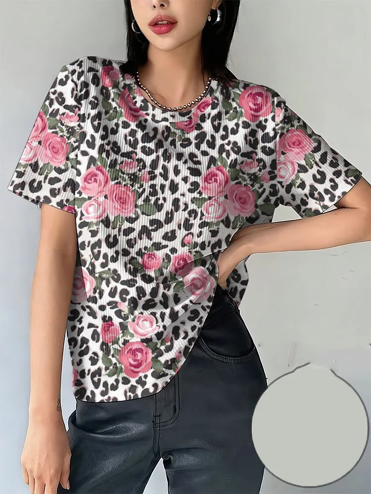 Fashion Sexy Leopard T-Shirts 3D Print Summer New Women's Round Neck Short Sleeve T Shirt Tees Harajuku Y2K Tops Female Clothing