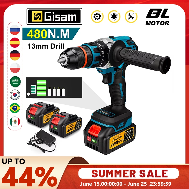 18V 13mm 480NM Bürstenloser elektrischer Schlagbohrschrauber Akku-Bohrschrauber Elektroschrauber DIY-Treiber Elektrowerkzeuge für Makita 18V Akku