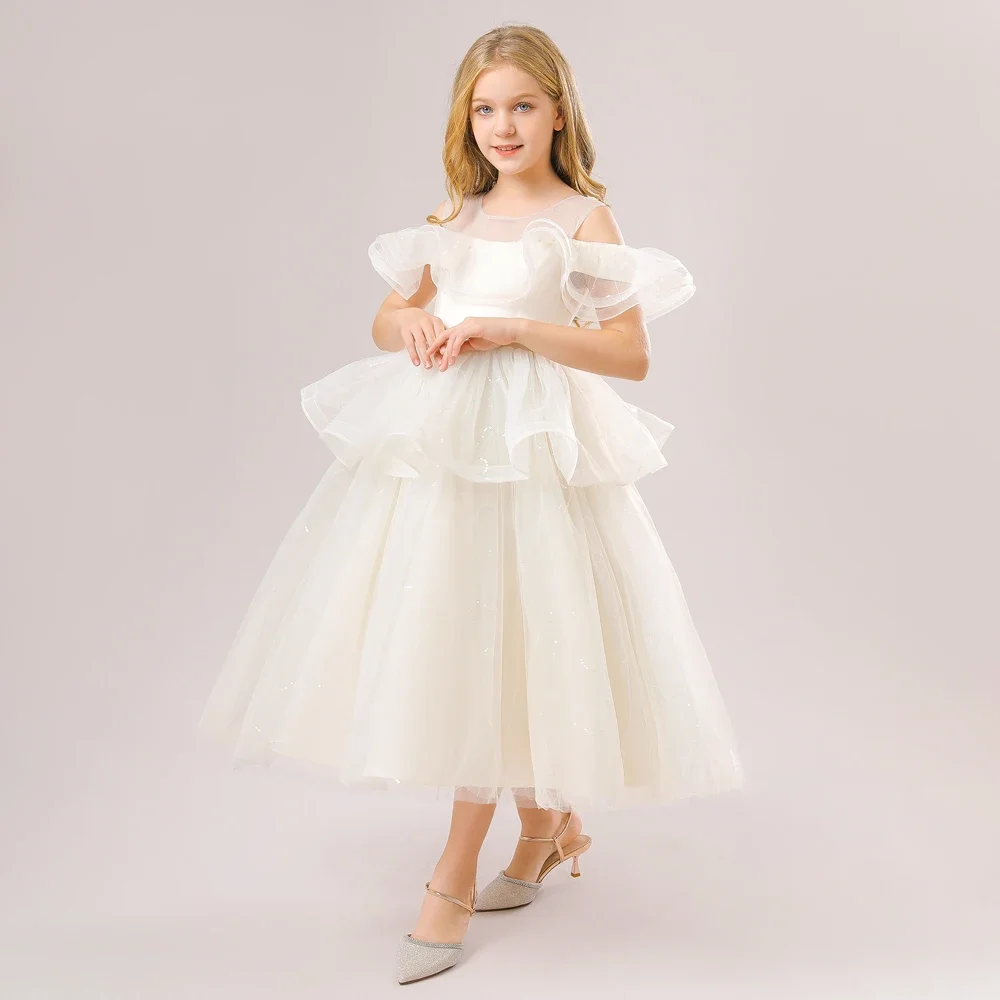 Elegante vestido de festa de aniversário feminino, vestido de casamento infantil, baile formal, dama de honra, tule, 3 a 12 anos