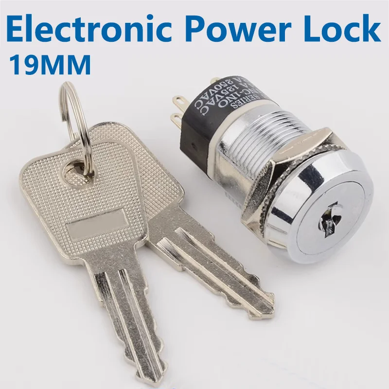 5 Sets 19mm 4Pin Metal Electronic Power Lock Key Switch ON-OFF 2Position DPST A Series 2803 Zinc Alloy Welding Terminal