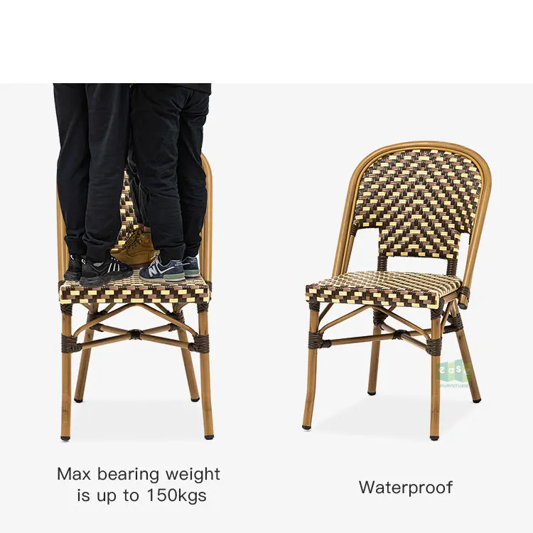 Moderner Outdoor-Esszimmers tuhl Pe Imitation Rattan Französisch Rattan Stuhl dreiteiliges Set Restaurant Café Milch tee Shop Rattan