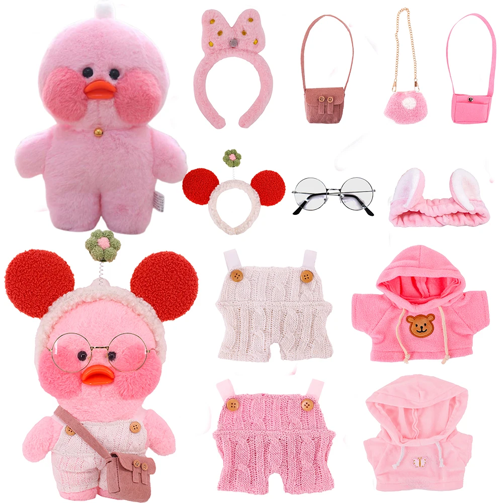 Kawaii Duck Sweater Uniform Pink Suitable For 30Cm Lalafanfan Plush Yellow Duck Clothes Glasses Accessories Children Girls Gifts