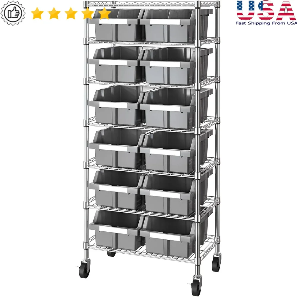 

Heavy Duty NSF-Certified Bin Rack Steel Wire Shelving Unit Organizer Mobile Storage System Garage Warehouse Office Classroom