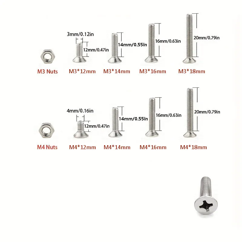220/335pcs Stainless Steel Screw Kit (M3&M4): Phillips Countersink with Nuts, For Home/Workshop/DIY, Ideal Gift for Enthusiasts image 3