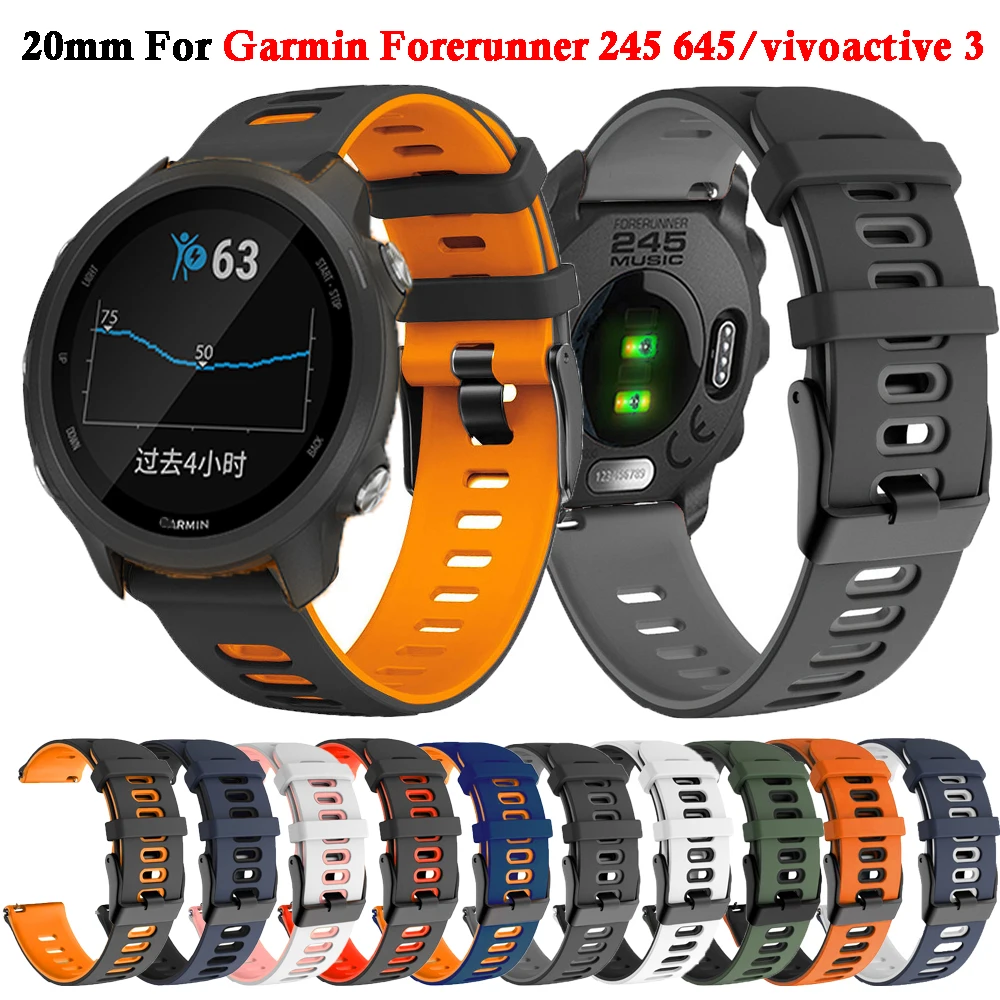 Correa de silicona para reloj inteligente Garmin Forerunner 245, pulsera de 20mm con música para Garmin Venu 2 Plus, SQ 2