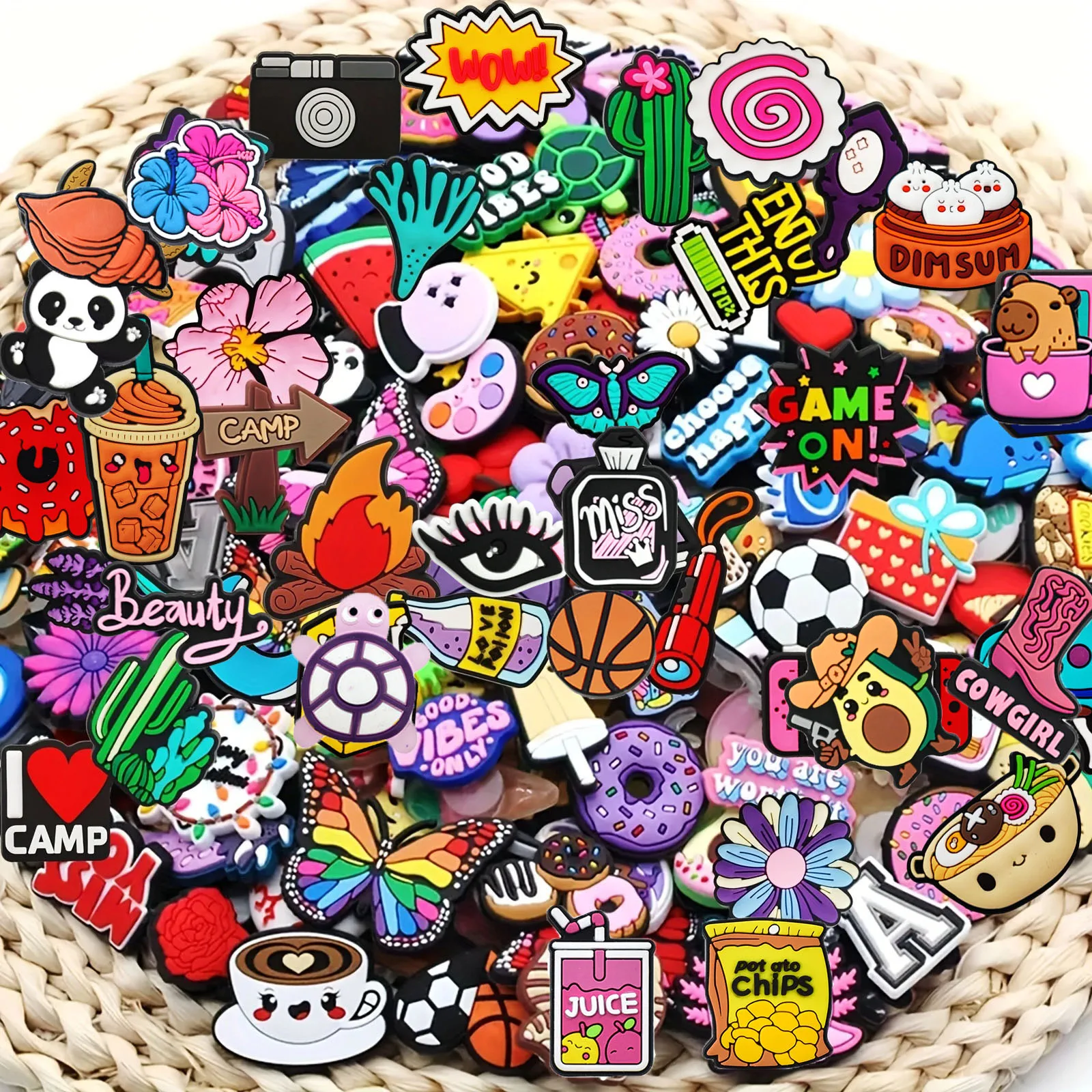 Random 10--200Pcs Non-Repeat Shoe Charms for Sandals, Beach Bags, PVC DIY Shoe Decorations Accessories Charms Premium Quality