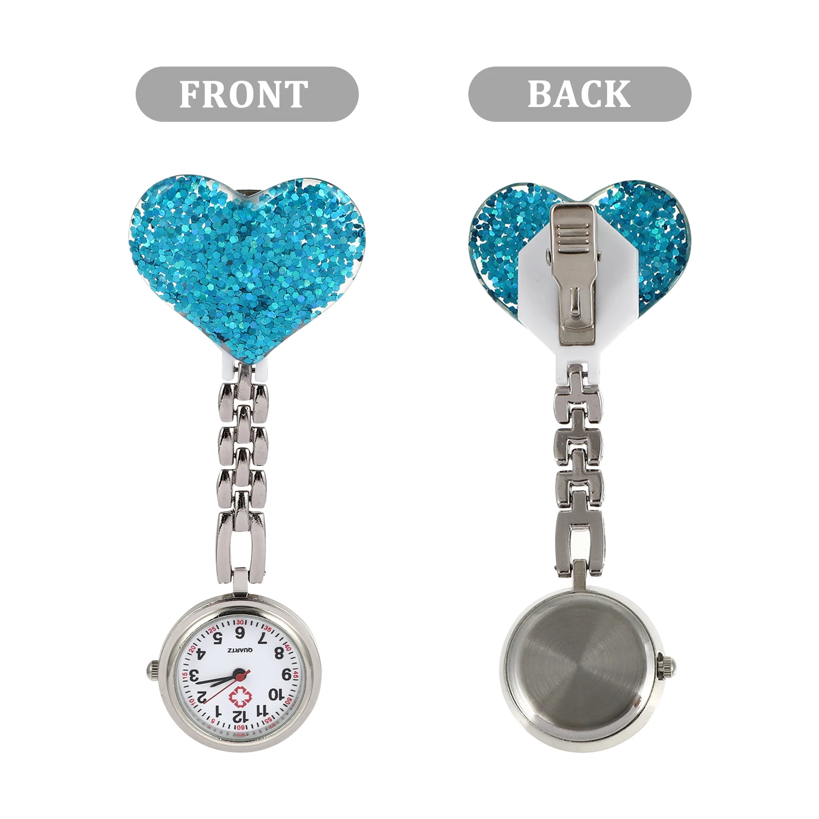

2 pcs Lovely Heart Design Nurse Pocket Watch Alloy Glass Lightweight Portable Digital Display Accurate Time Precise for Nurses