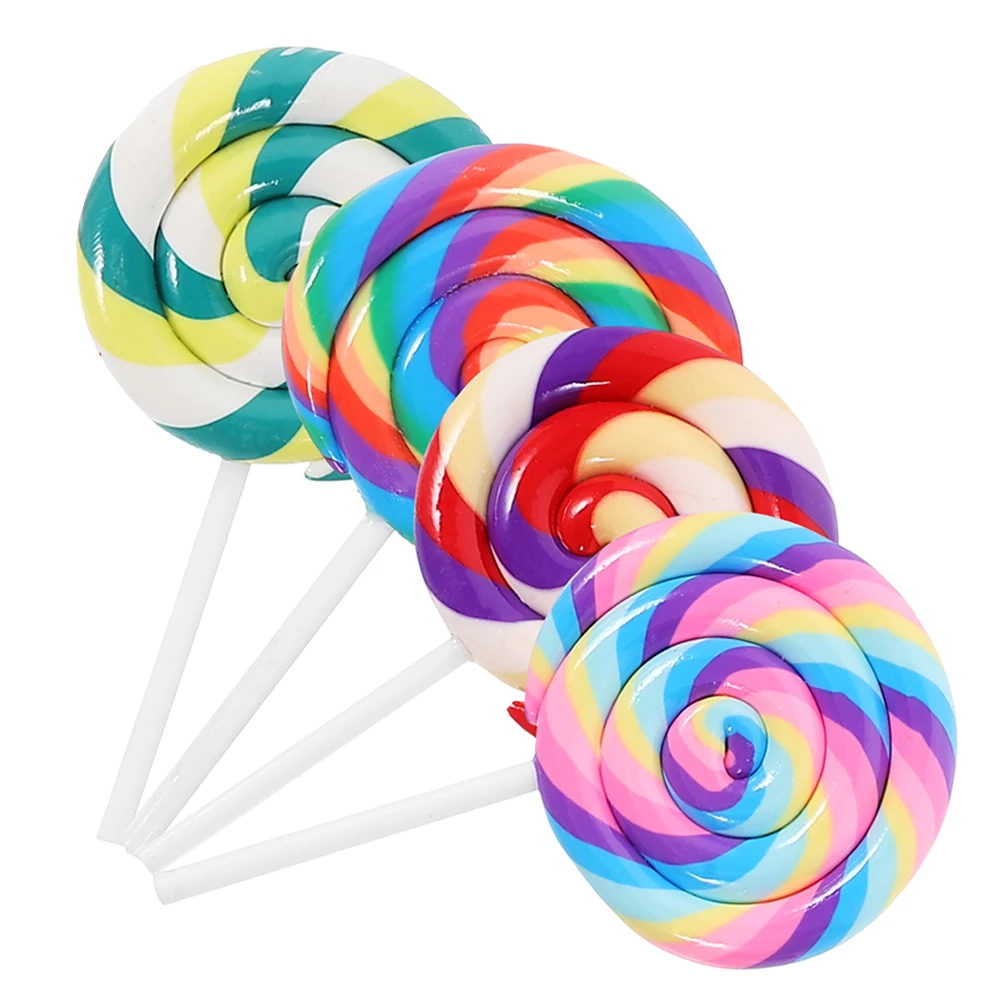 

4pcs Colorful Polymer Clay Lollipop Props For Pretend Party Decoration Photography Prop Candy Scene Ornaments