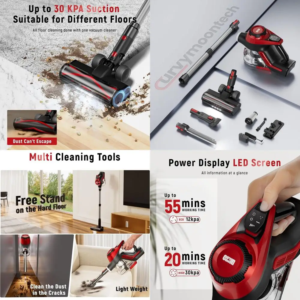 

Беспроводной вертикальный пылесос, мощность всасывания 30 кПа, умный дисплей, контейнер для пыли 1,5 л, время работы от аккумулятора 55 минут, легкий, для шерсти животных и ковров