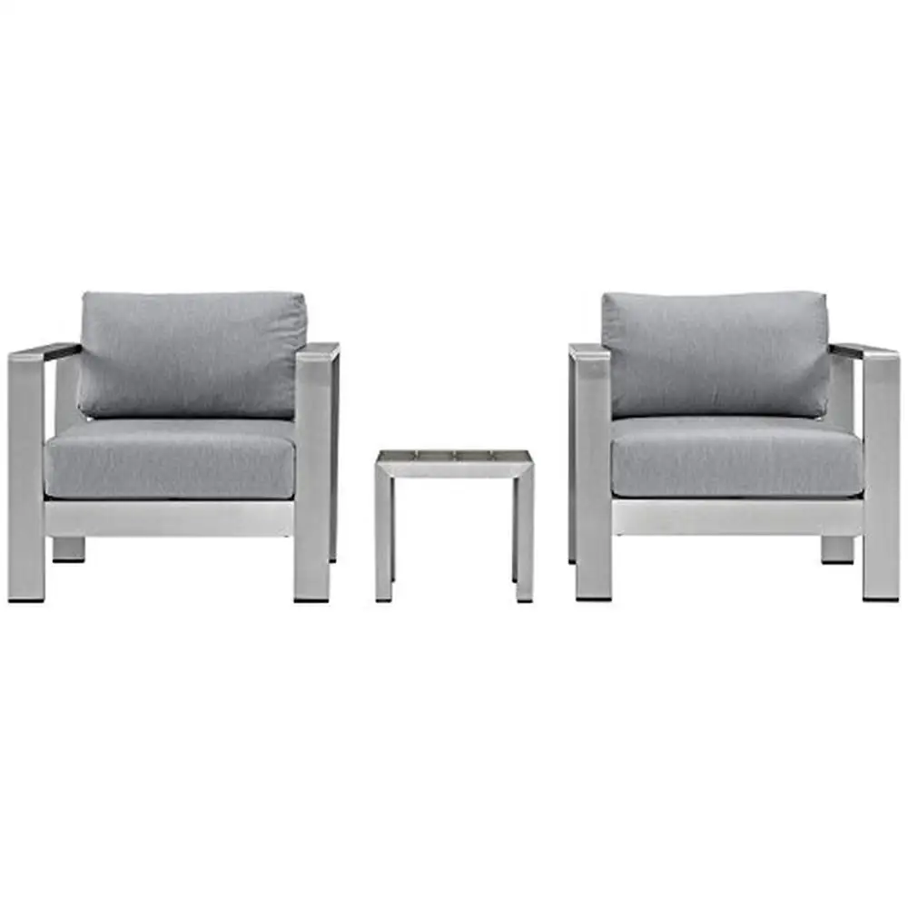 Outdoor Patio Furniture Set Aluminum Weather-Resistant Shore Collection Armchairs Side Table Grey