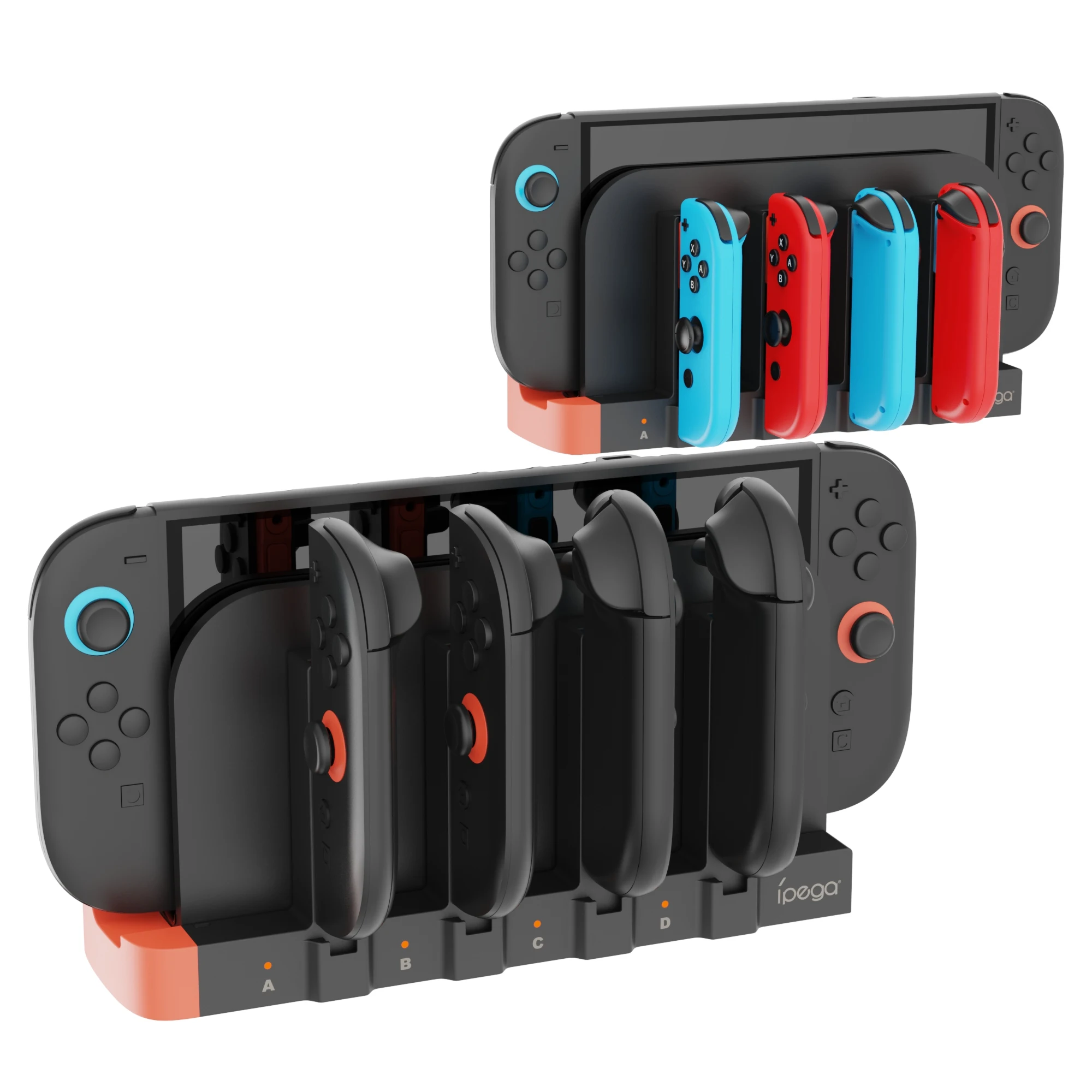 قاعدة شحن IPega PG-2186 للتبديل/OLED، مفتاح 2 مع منافذ Joy-Con ذات 8 فتحات، 1 محور USB 2.0 ومؤشرات LED