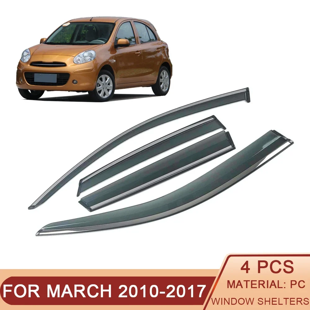 

For NISSAN MARCH Micra K13 2010-2023 Car Window Sun Rain Shade Visors Shield Shelter Deflector Cover Trim Frame Sticker