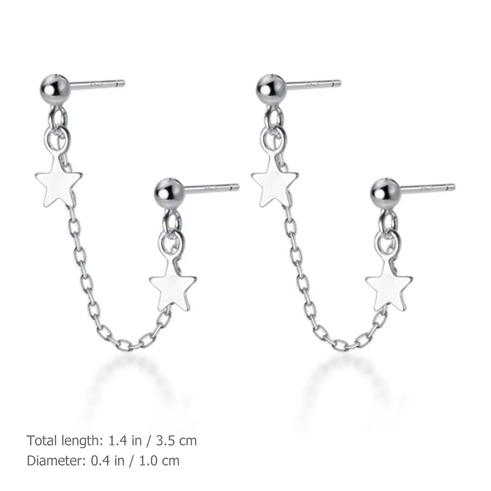 Piercing Earrings Chain Double Star Pearl Stud for Women Pierced Ears Cross Two Holes