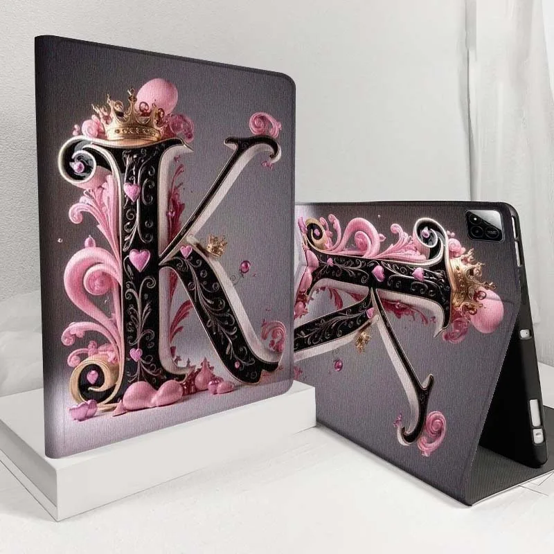 

Cartoon Pink Crown Letter K Tablet Case For Xiaomi Redmi Pad 2 7 8 6 6S 5 4 SE Pro 8.8 11 8.7 11.2 12.4 Ultra Plus Max