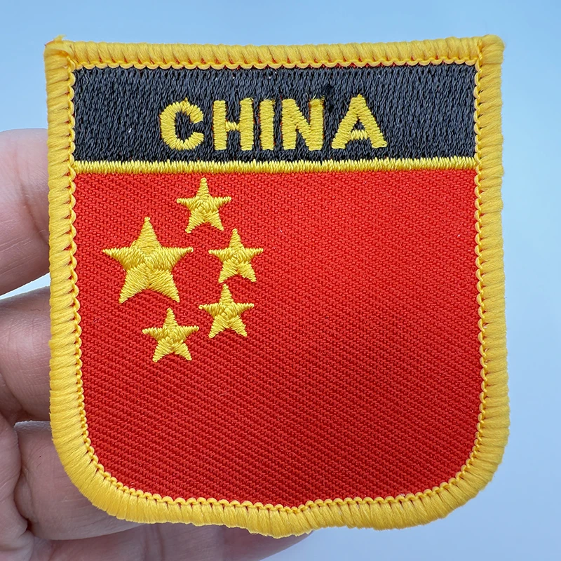7*6CM China Shield Shape Iron-on Flag Patch Embroidered Saw on Badges Patches for Clothing