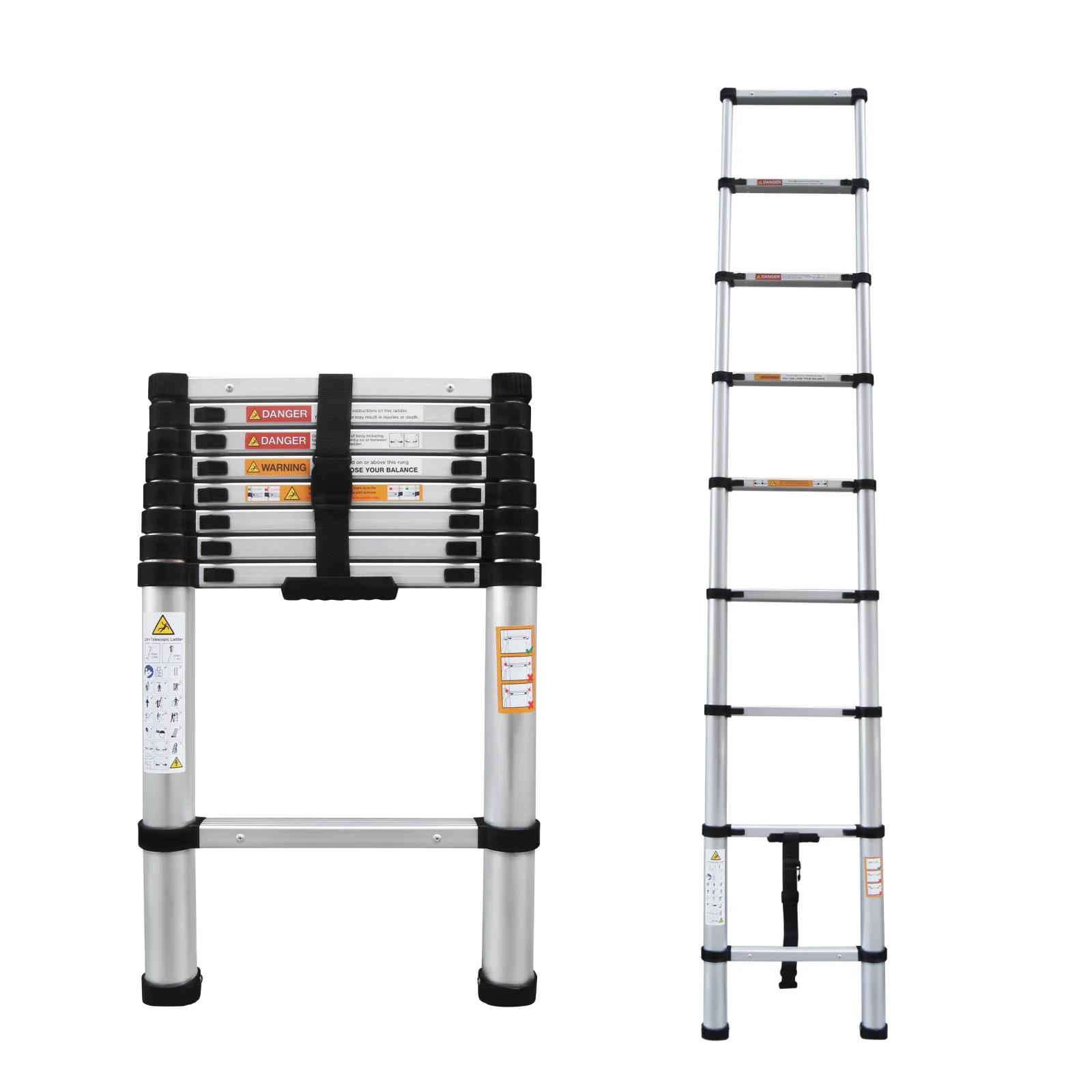 2.6M Telescopic Ladder Multi-Purpose Folding Aluminum Extension Ladder Loft Ladder Extendable Telescoping Ladder Foldable Ladder