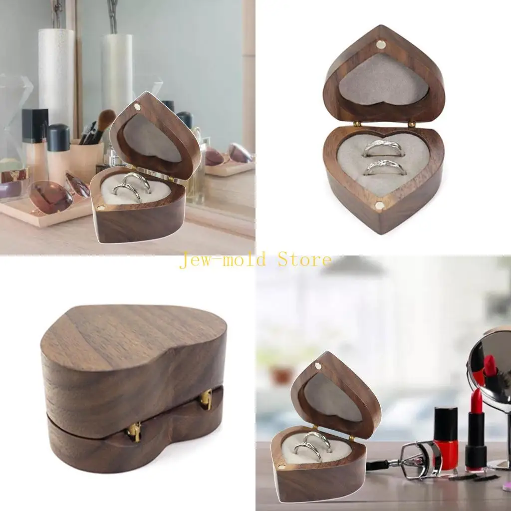 

C71B Ring Box Heart Shaped Soft Interior Holder Jewelry Handmade Display