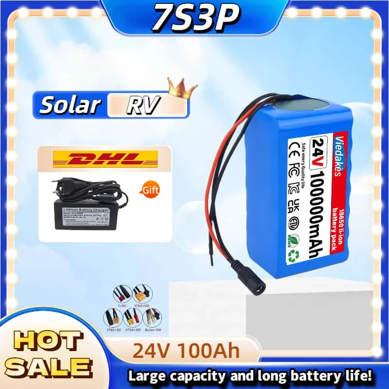 

7S3P 24V 100Ah Lithium Battery Pack, High Capacity Rechargeable Li-ion Battery for RV Solar Energy Storage Industrial Equipment