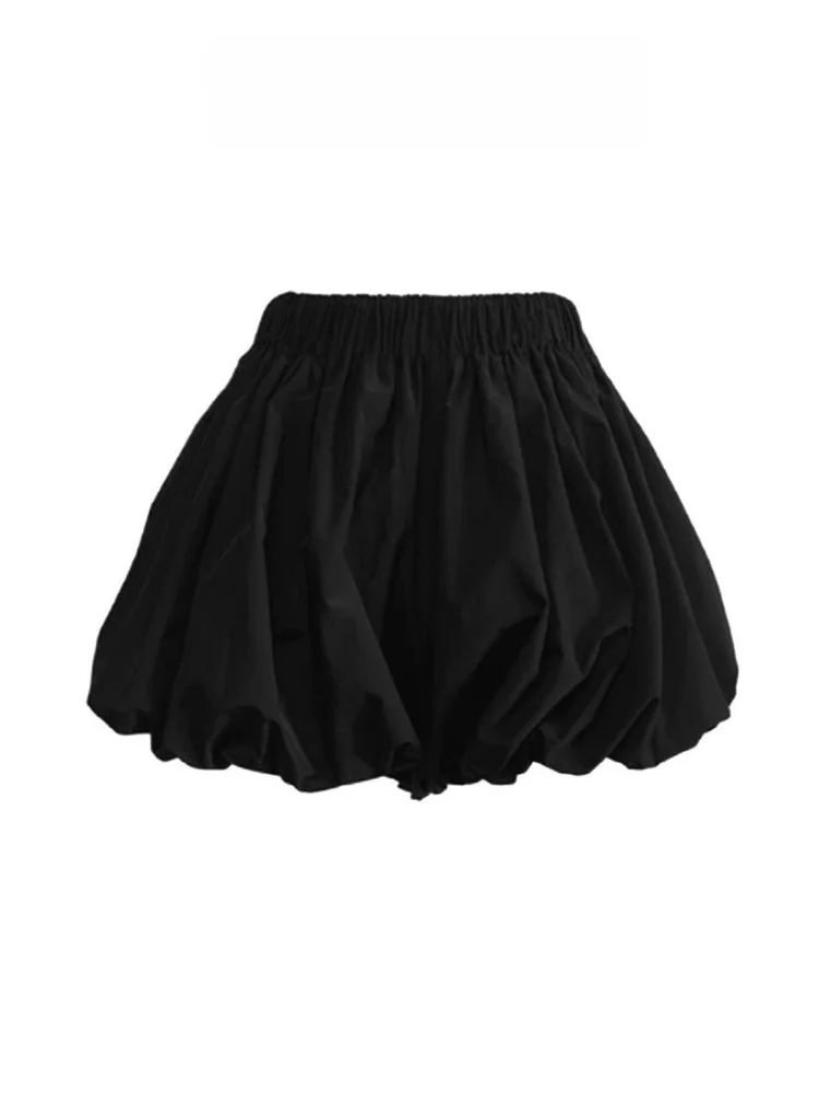 Black Cloud Flower Bud Half Skirt Women's Summer High Waist Slimming Pumpkin Puffy Pants A-Line Bubble Lantern Shorts Skirt