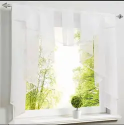 Tulle Kitchen Half Curtain For Window Balcony Rome Pleated Design Stitching Colors Voile Sheer Drape White Yarn Curtains Short