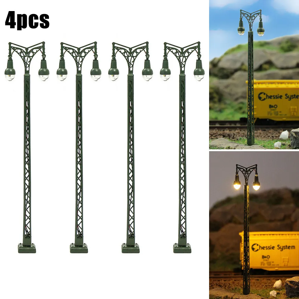 4 luces LED de mástil de rejilla escala N, lámparas de señalización de metal para ferromodelismo con resistencias para trenes de 3V y 12V, accesorios para maquetas de ferromodelismo