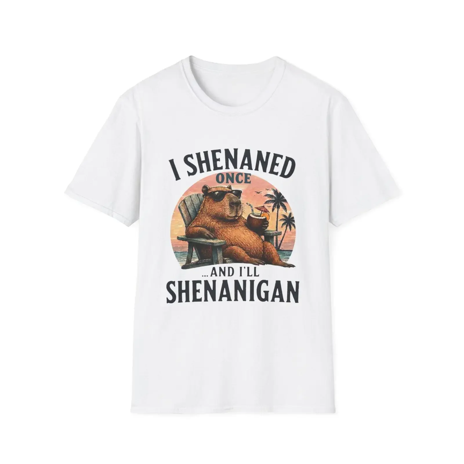 Capybara Lounging with Drink T Shirt Retro Beach Chill vintage Washed homme graphic Breathable Unisex Soft streetwear