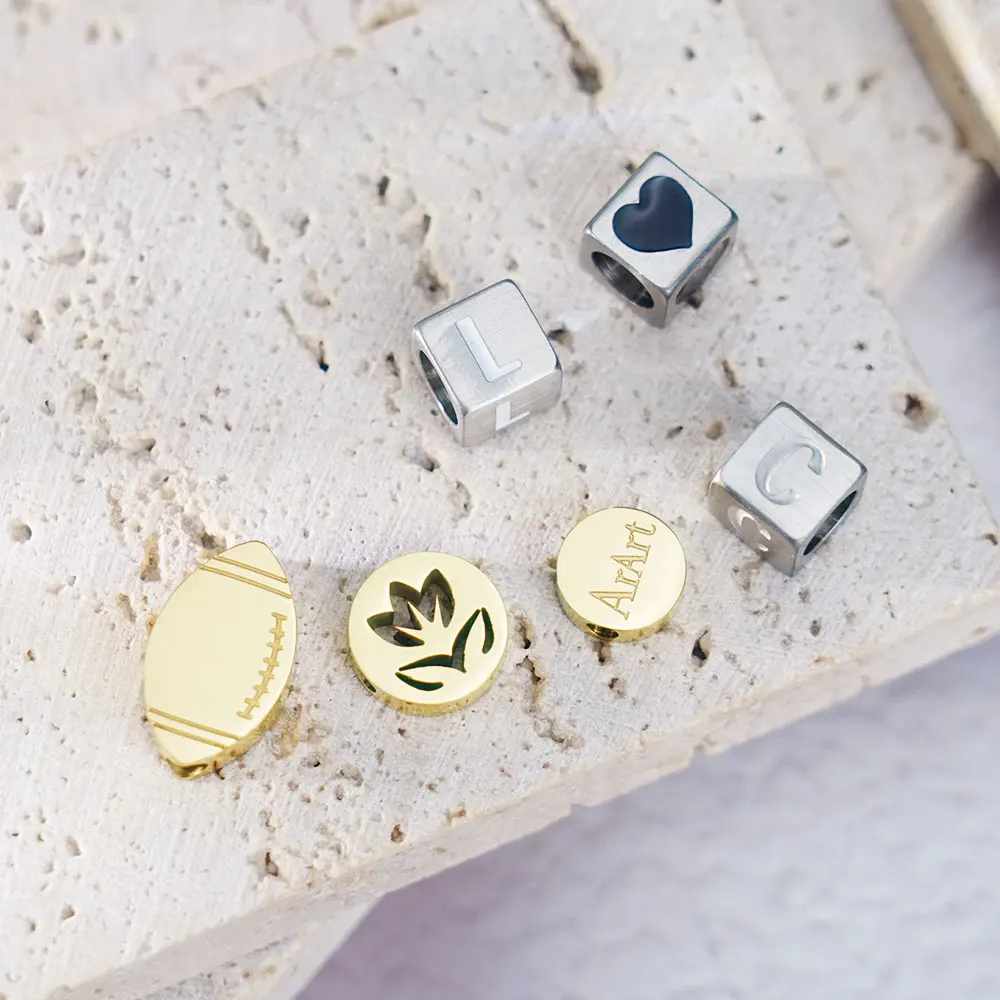 50pcs/lot Stainless Steel Personalized Logo Mini Etch Beads Custom Etched Engraving Bead With Enamel Diy Bracelet Space Beads