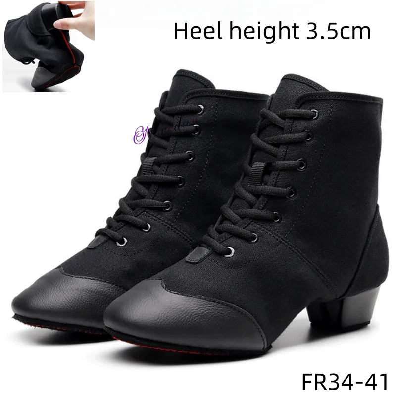 Women Latin Dance Boots Shoes Jazz Ballroom Salsa Dancing Shoes Canvas Splicing Woman High Heels Modern Tango Dance Sneakers