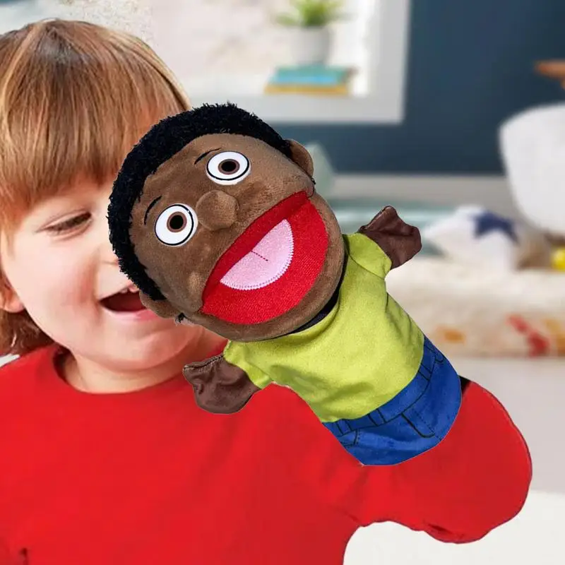 Handpuppe Spielzeug schwarze Menschen Familie Handpuppe Plüschtiere offener Mund Großeltern Mama und Papa Puppenspiel Spielzeug für Jungen Mädchen