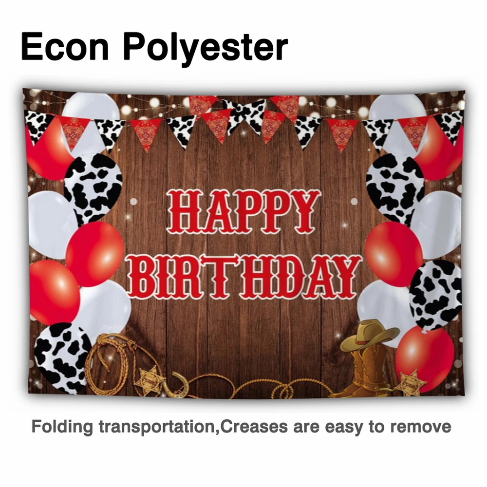Allenjoy 행복 한 생일 파티 배경 나무 카우보이 소박한 반짝이 풍선 서쪽 마을 테마 베이비 샤워 Photozone 배경