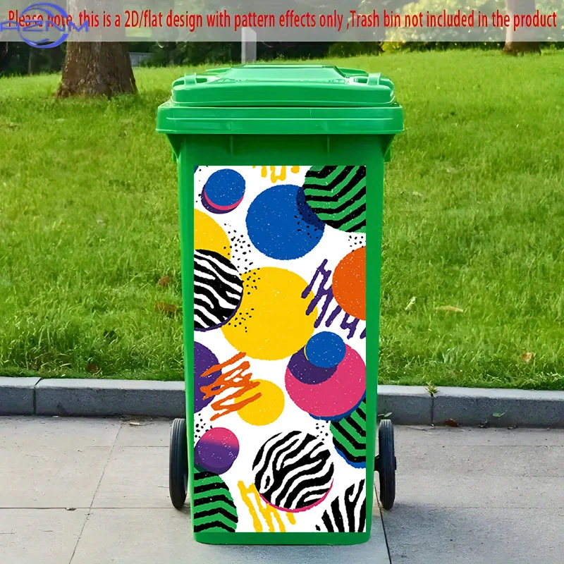 2D Flat Printing 1pc 2D Pattern Printed Kitchen Trash Can Sticker xcm Colorful Circular Doodle Rhythm Theme Kitchen Home Decor