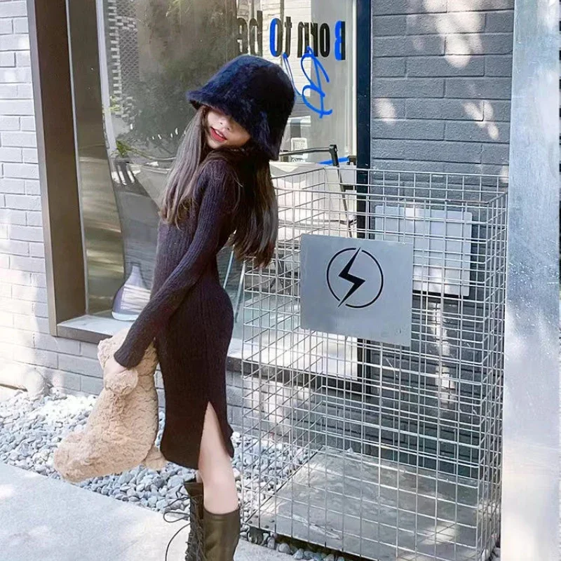 2025 Autumn Winter New Stylish Fitted One Piece Dress for Girls Sweet Cute Basic Skirted Style