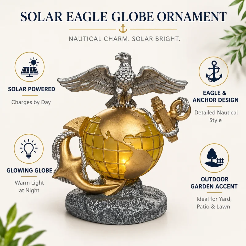 Solar Eagle Anchor Globe Garden Statue Light Waterproof Outdoor LED Solar Powered Landscape Lamp Nautical Resin Sculpture Decor