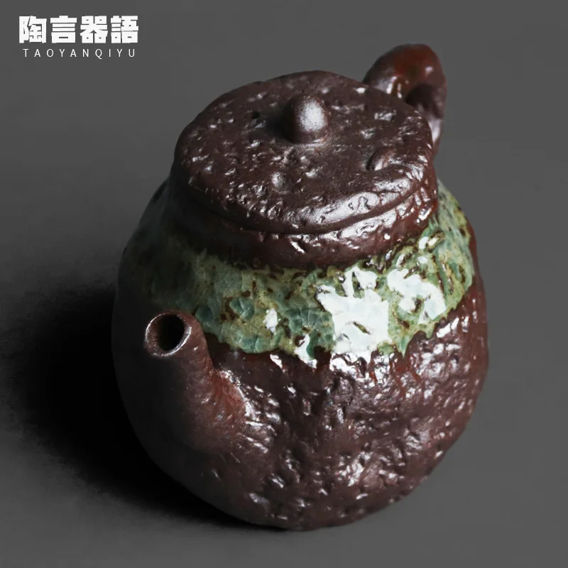 Wood burning fire marks glaze stone grain saw nails hand-held teapot handmade retro pottery rock and mineral soil hand-held tea