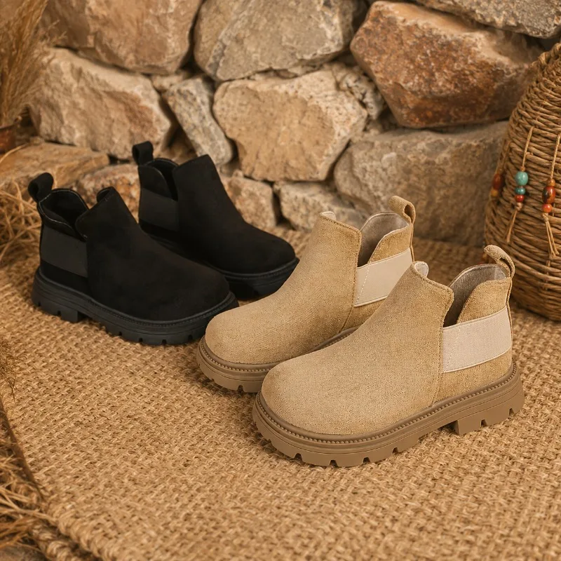 

New Children's Ankle Boots Spring Autumn Retro Suede Boys Girls Causal Platform Boots Round-toe Breathable Kids Leather Boots