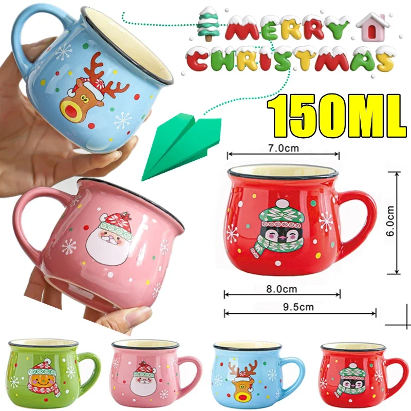 

New 150ML Kawaii Christmas Mugs Ceramic Cups Santa Claus Elk Figurines Creative Gift for Office Home Milk Coffee Tea Cup Couples