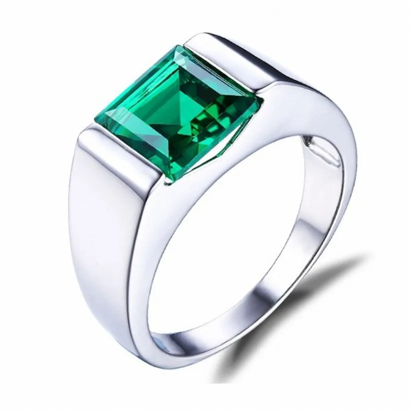 Men\'s Eternity 925 Sterling Silver Square natural green gemstone Stone Solitaire Ring Size 8-12
