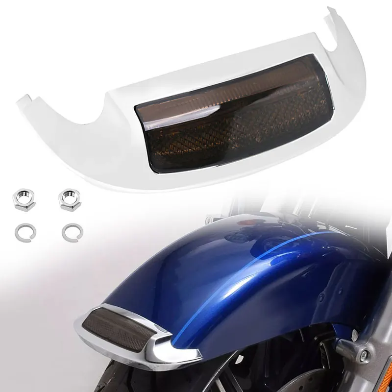 Chrome Motorcycle Front Fender Tip Lights Mudguard Trim Lamp For Harley Touring Tri Glide Ultra Classic Electra Glide 2014-2023