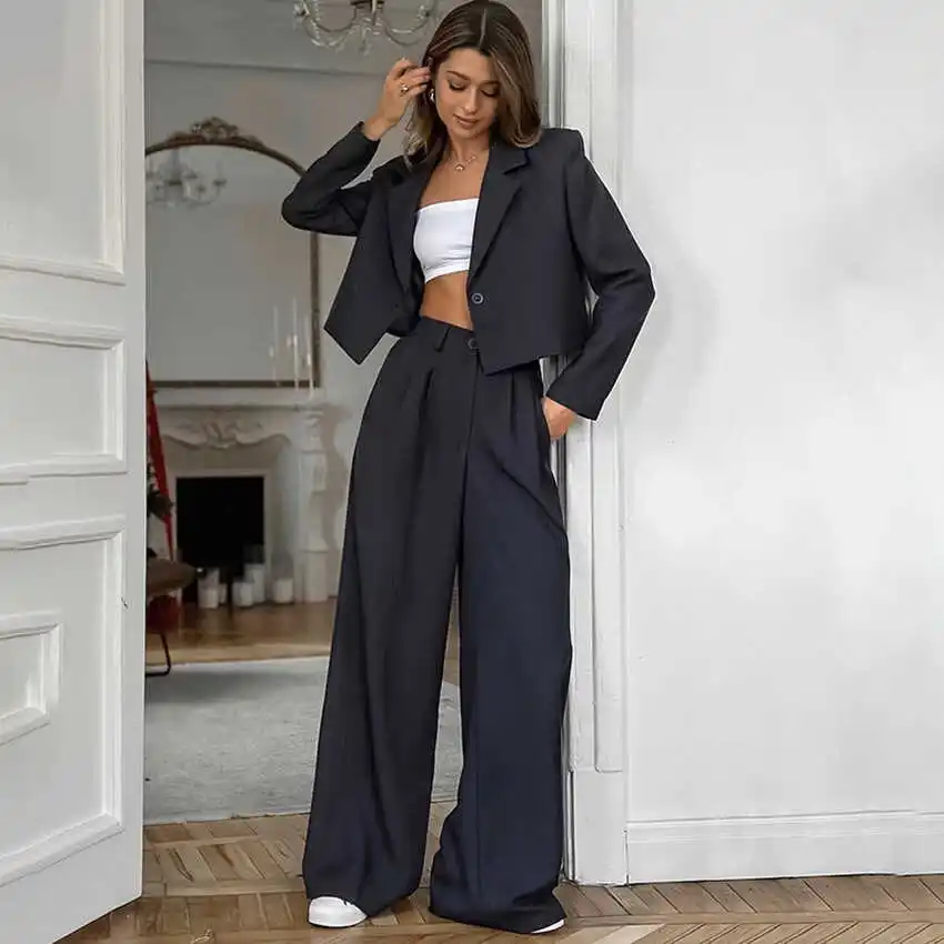 

Fashionable Pure Color Versatile Suit Style Casual Set Autumn Winter Women Top And Pants Ensemble Long Pants for Young Women