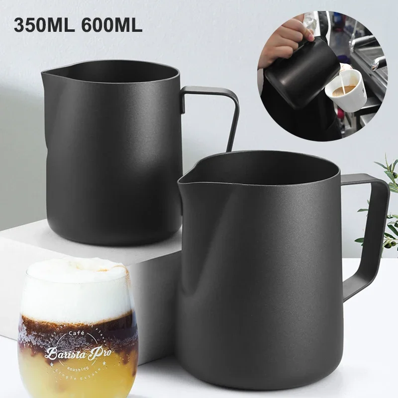 350ml/600ml Black Non-stick Coating Coffee Mug Cup Jug Stainless Steel Espresso Milk Cup Mug Craft Latte Cream Froth Jug Maker