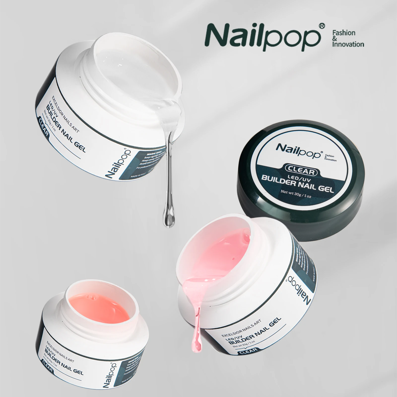 Nailpop Gel Builder for Nails 3 Colors Clear Nude Pink Hard Gel Builder for Nails Professional Building Gel Extension Set 30g