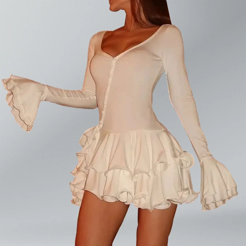 Sexy rosa nero volant mini abito estivo donna bianco club festa di compleanno abito donna manica lunga abiti da sera da ballo abiti