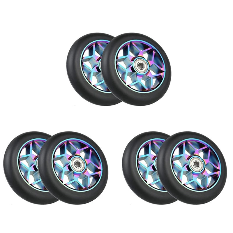 

6 Pcs Scooter Accessories 110Mm Scooter Wheels Colorful Pu Wheels Thick Stunt Car Wheels With Bearings(Black)