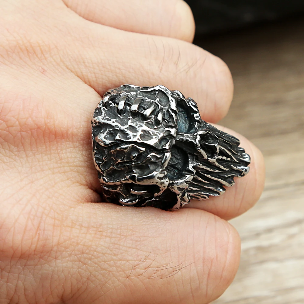 Gothic Vintage Black Devil Skull Rings Steampunk Stainless Steel Skull Ring Men\'s Hiphop Motorcycle Rock Biker Jewelry Wholesale