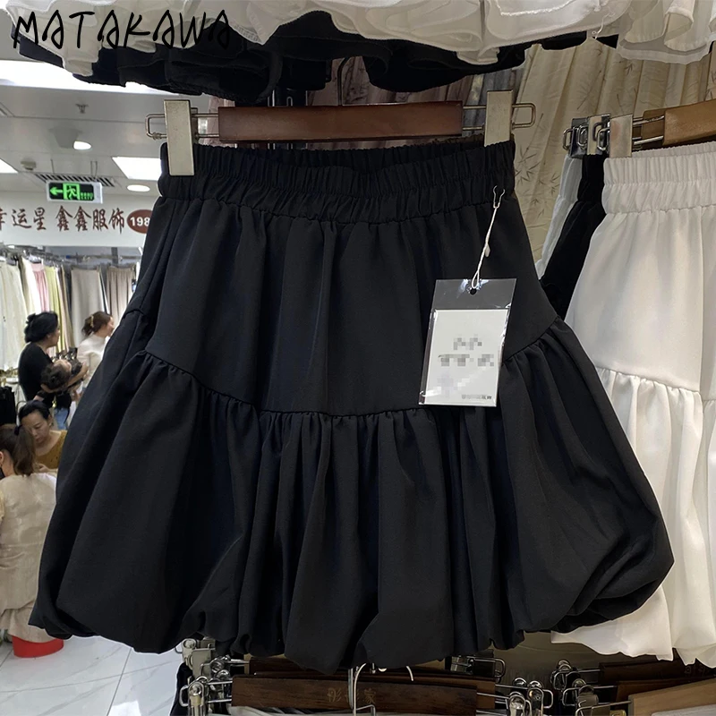 Matakawa Princess Sweet Mini Skirts Solid A-line Spring Summer Korean Style Vintage Faldas Mujer High Waist Fashion Women Skirt