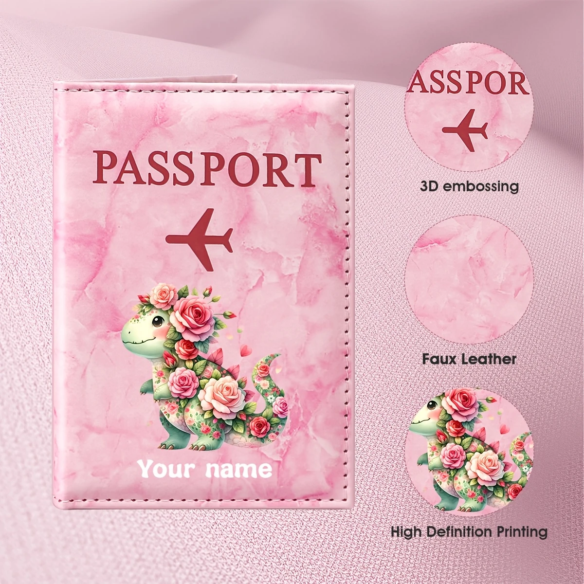 Custom Floral Dragon-Themed Illustration Passport Holder, Green Dragon Entwined with Roses And Petals in a Dreamy Natural Style