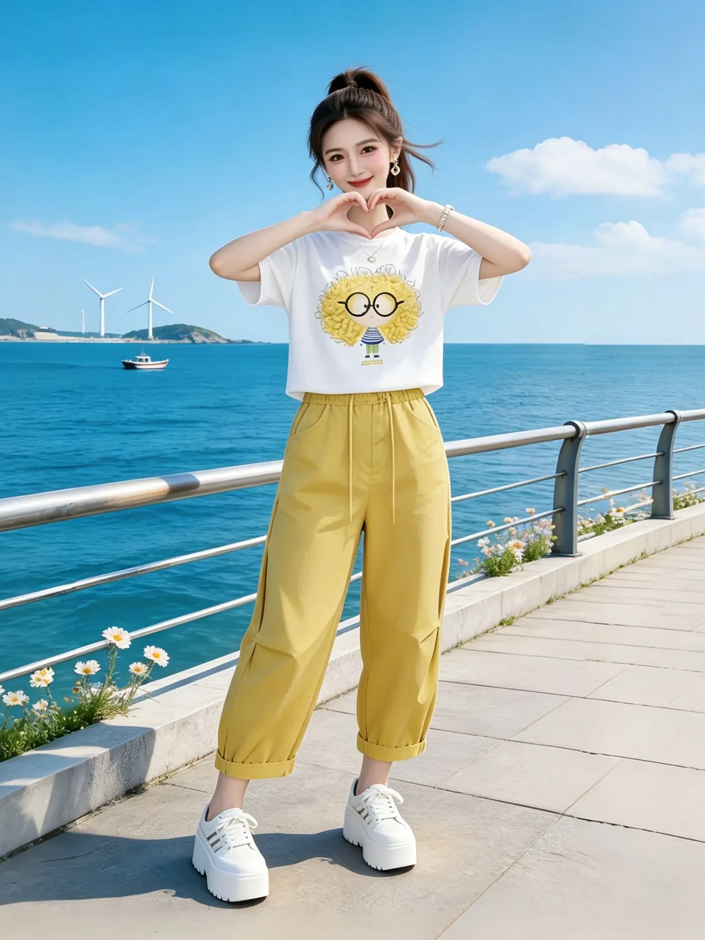 

Summer Beautiful Fashion Print Short Sleeve T-Shirt Casual Pants Two-Piece Set Youthful Style Breathable Lightweight Clothing