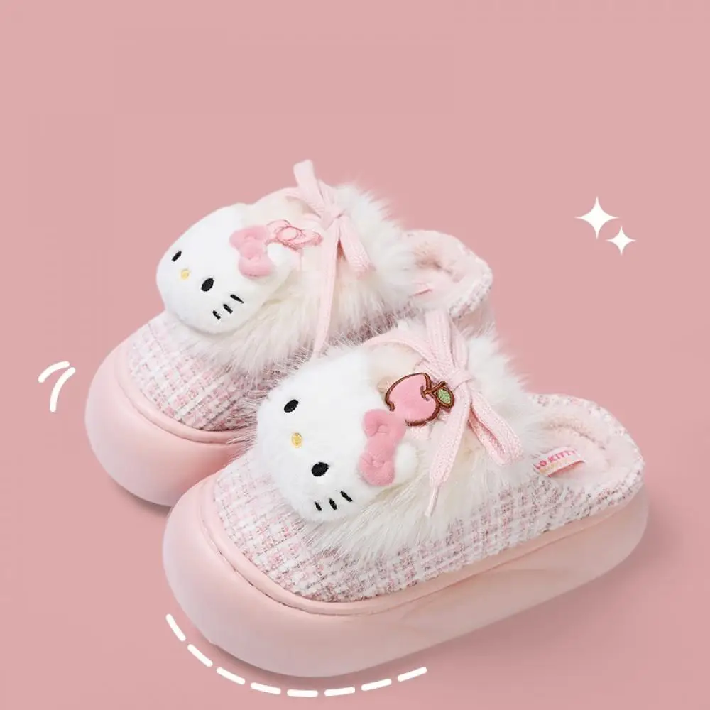 Kuromi Hello Kitty Girls Cotton Slippers Cinnamoroll My Melody Sanrio Cute Cartoon Non-Slip Kids Teen Children Home Indoor Shoes